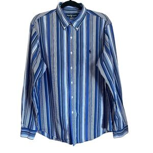 Polo Ralph Lauren Custom Fit Vertical Stripe Blue & White Button Down Size XL